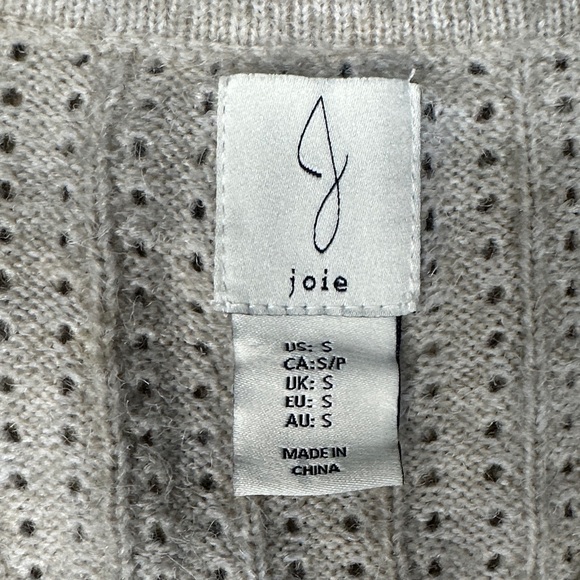Joie Delicate Heathered Tan Cardigan, Pearly Buttons, Scalloped V-Neck - Picture 2 of 7